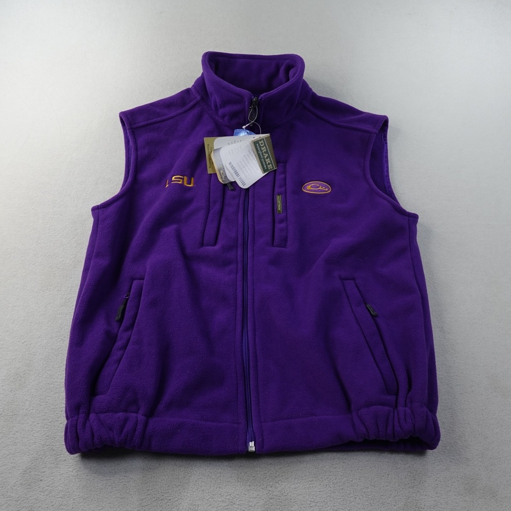 Drake LSU Tigers Windproof Fleece Vest Mens XL Purple NWT Magnattach